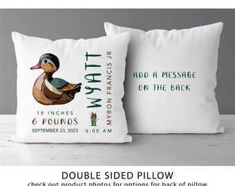 Wood Duck Birth Stats Pillow  |  Baby Boy Or Girl Personalized Gift  |  Birth Announcement  |  Duck Nursery Decor  | New Baby Shower Gift *