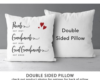 Parents, Grandparents, Great Grandparents Established Pillow | Pregnancy Announcement | New Great Grandparents Gift | Pregnancy Reveal *