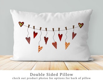 Heart Clothes Line Pillow | lumbar accent pillow | Valentine's Day Decor | Valentine's Day gift for Girlfriend |