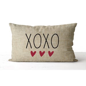XOXO red hearts Pillow | Rae Dunn Font | lumbar accent pillow | Valentine's Day Decor | Burlap | Girlfriend Gift | Farmhouse | Hugs & kisses