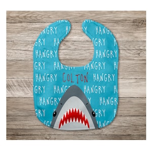 Hangry Shark Bib With Baby Name |  Hangry Baby Bib | Personalized Baby Gift  |  Baby Shower Gift | Personalized Shark Bib | Shark Week Bib