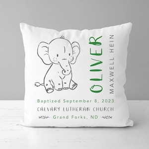 Personalized Baby Baptism pillow | Woodland Nursery Elephant Christening Gift | Baby Baptism Gift From Godmother | Confirmation