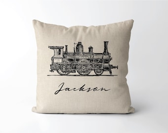 Personalized Vintage Train Name Pillow  |  Personalized Baby Name Gift |  Train Nursery  |  Kids Room Train Decor