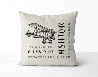 Personalized Vintage Plane Baby Pillow   | Name  | baby boy or girl gift | kids room | aviator | plane nursery decor