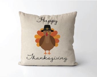Happy Thanksgiving Turkey Pillow | Thanksgiving Turkey Word Art | Fall Seasonal Decor
