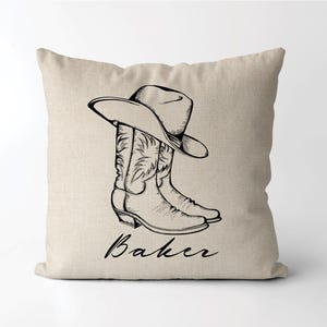 Personalized Vintage Cowboy Boots and Hat Name Pillow | Baby Cowboy Gift | Kids Room Western Theme | Baby Shower Gift