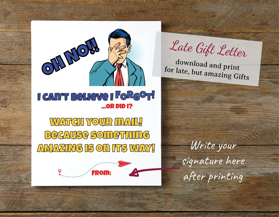 Belated Pop Art Man Gift Letter Belated Gift Notification of Late ...