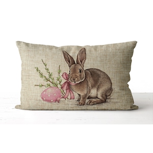 Watercolor Easter Bunny Pillow |  lumbar accent pillow | Easter Egg | Easter Decor | Spring Pillow | Spring Decor | Burlap Easter Pillow