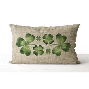 Watercolor Shamrock Pillow |   lumbar accent pillow | St Patrick&#39;s Day Decor | vintage decor | four leaf clover | farmhouse decor