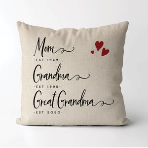 Mom, Grandma, Great Grandma Established pillow | Pregnancy Announcement | Great Grandmother Gift | Pregnancy Reveal | New Grandma Gift *