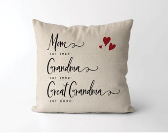 Mom, Grandma, Great Grandma Established pillow | Pregnancy Announcement | Great Grandmother Gift | Pregnancy Reveal | New Grandma Gift *