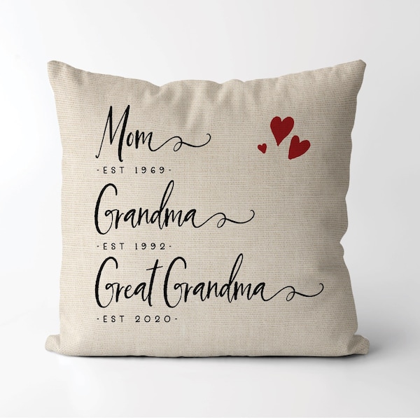 Mom, Grandma, Great Grandma Established pillow | Pregnancy Announcement | Great Grandmother Gift | Pregnancy Reveal | New Grandma Gift *