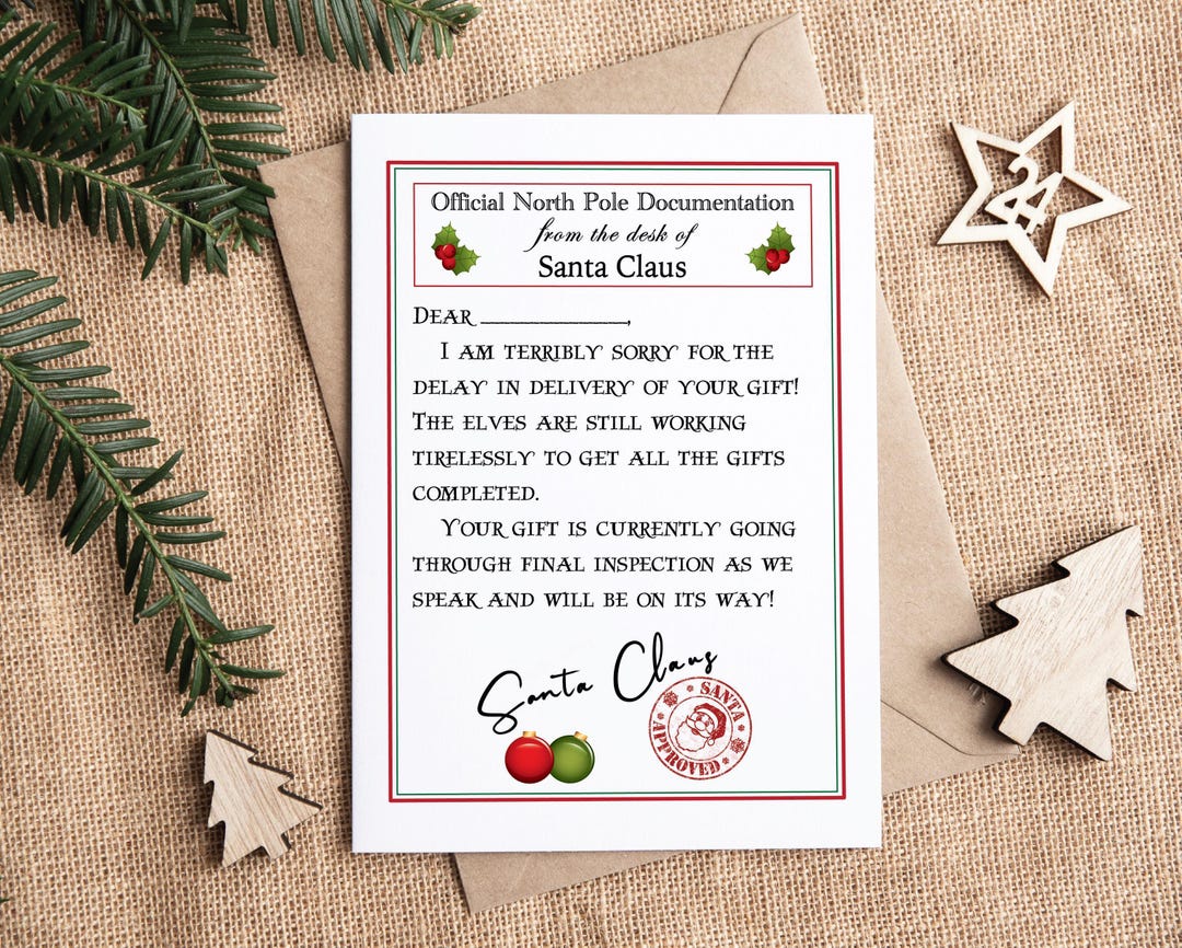 Delayed Christmas Gift Letter From Santa | Notification of Late