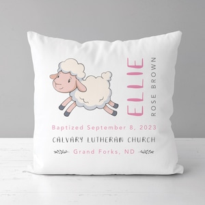 Personalized Baby Baptism pillow | Woodland Nursery Lamb Christening Gift | Baby Baptism Gift From Godmother | Confirmation
