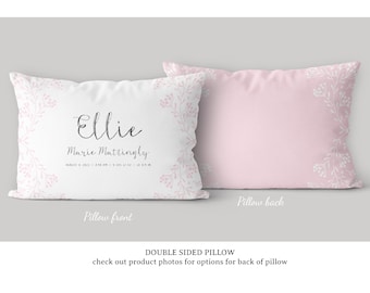 Floral Baby Birth Stat Pillow | Woodland Nursery | Birth Announcement | Personalized Baby Shower Gift | Velvet Decor | Newborn Gift
