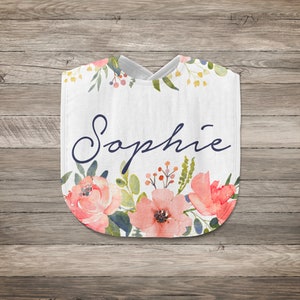 Personalized Floral Baby Name Bib  |  Personalized Baby Girl Gift  |  Baby Shower Gift | Red Rose Flower Bouquet