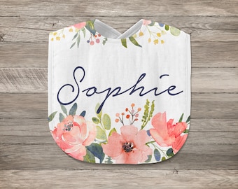 Personalized Floral Baby Name Bib  |  Personalized Baby Girl Gift  |  Baby Shower Gift | Red Rose Flower Bouquet