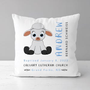 Personalized Lamb Baby Baptism pillow | Woodland Nursery Lamb Christening Gift | Baby Baptism Gift | Gift From Godmother | Baby Gift