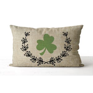 Shamrock Wreath Pillow | St. Patrick&#39;s Day pillow |  lumbar accent pillow | Saint Patrick&#39;s Day Decor | Green Four leaf Clover | Farmhouse