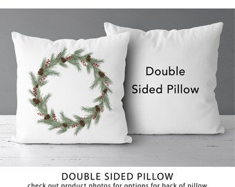 Pine Cones & Holly Berries Wreath Pillow | Rustic Christmas Decor | Christmas Holiday Gift *