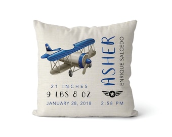Personalized Airplane Baby Pillow | Baby Birth Stats  | boy gift | kids room | aviator | plane nursery decor | pilot baby announcement