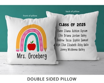 Teacher Appreciation Rainbow Pillow  |  Double Sided  |  Personalized With Teacher'S And Student'S Name |  Gift For Grade School Teacher *