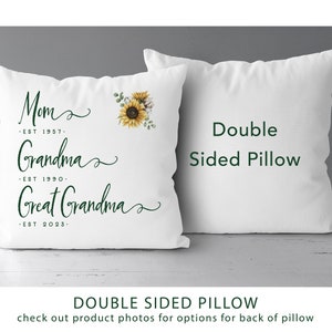 Sunflower Mom, Grandma, Great Grandma Established pillow | Pregnancy Announcement | Grandmother| New Grandma Gift Reveal *