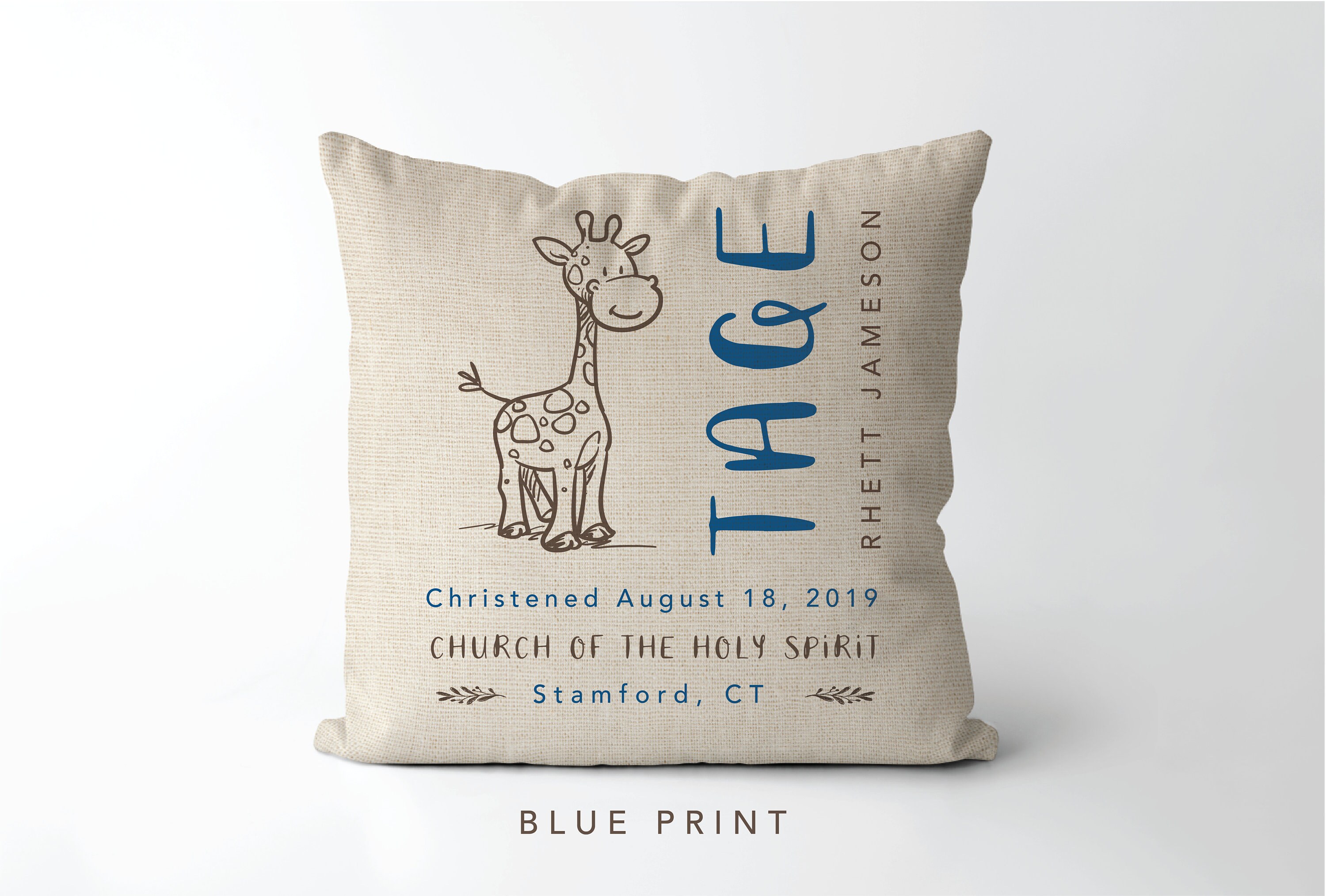 Personalized Baby Baptism Pillow | Woodland nursery Giraffe | Christe…