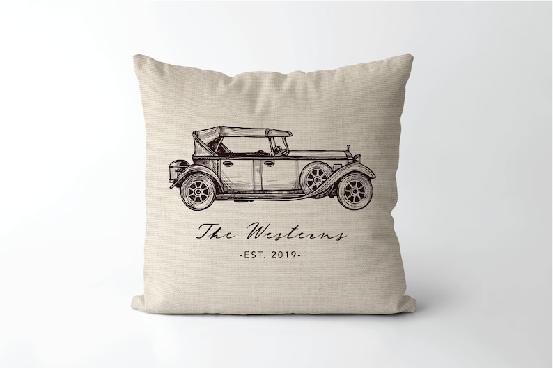 classic car gift mechanic decor Personalized Vintage Car Family Name Established Pillow Anniversary Auto Pillow car collector