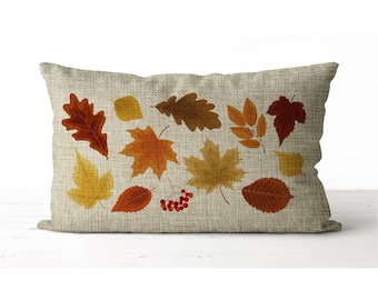 Autumn Leaves Lumbar Pillow | cabin decor | vintage Burlap Pillow | rustic throw pillow