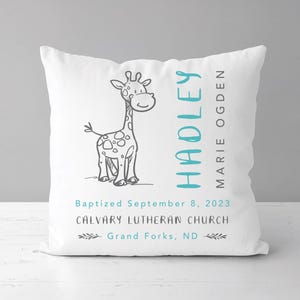 Giraffe Baby Baptism Personalized pillow | Woodland Nursery Giraffe Christening Gift | Baby Baptism Gift From Godmother | Confirmation