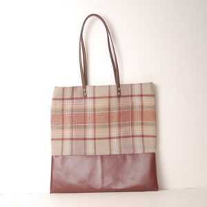 Brown and White Wool and Leather Purse-Wool Shoulder Bag-Tote Bag-Winter Purse