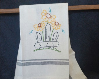 Wildflowers, Free Shipping, Cotton Towel, Kitchen or Bath, Hand Embroidered, 100% Cotton,   Bridal, housewarming, Easter or gardener gift.