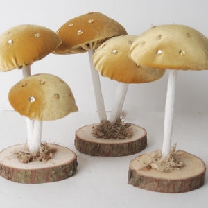 Gold Velvet Mushrooms-Mushroom Decorations-Toadstools