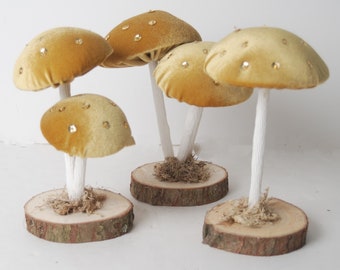 Gold Velvet Mushrooms-Mushroom Decorations-Toadstools