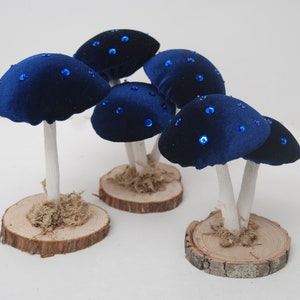 Navy Blue Velvet Mushrooms-Mushroom Decorations-Toadstools