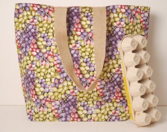 Grape Fabric Shopping Bag-Reusable Bag-Handmade Fabric Bag-Tote Bag-Made in USA Bag