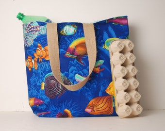 Fabric Shopping Bag-Reusable Bag-Handmade Fabric Bag-tropical Fish Fabric Tote Bag-Made in USA Bag