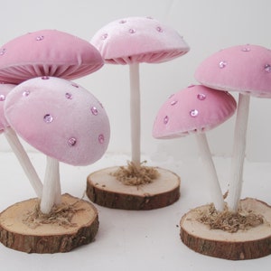 Pale Pink Velvet Mushrooms-Mushroom Decorations-Toadstools