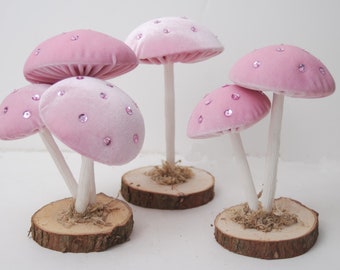 Pale Pink Velvet Mushrooms-Mushroom Decorations-Toadstools