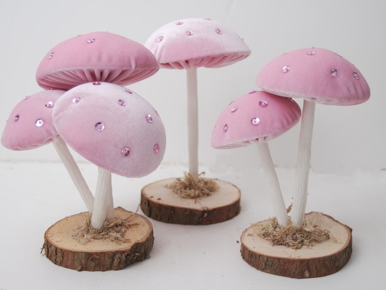 Pale Pink Velvet Mushrooms-Mushroom Decorations-Toadstools image 1