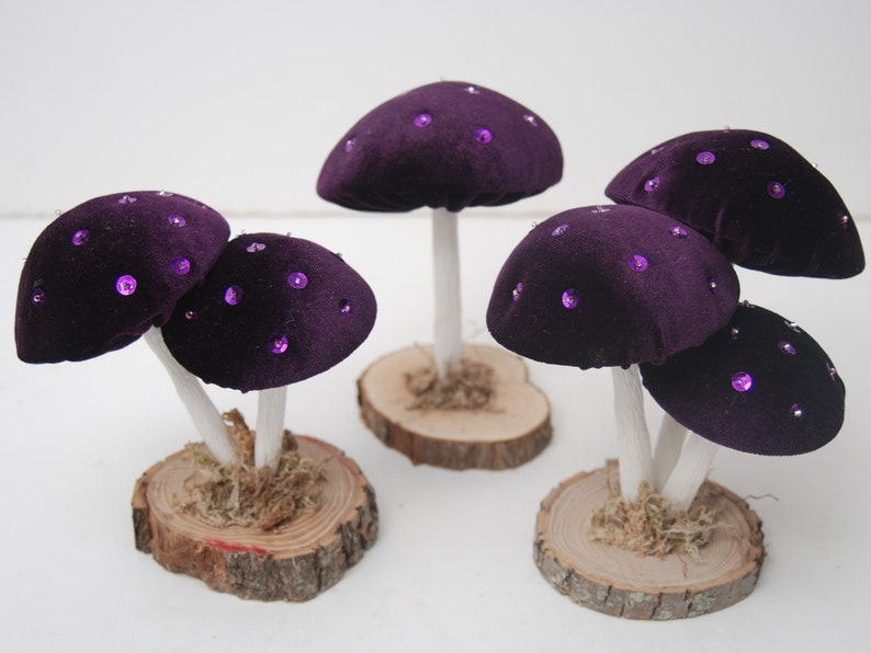 Purple Velvet Mushrooms-Mushroom Decorations-Toadstools image 1