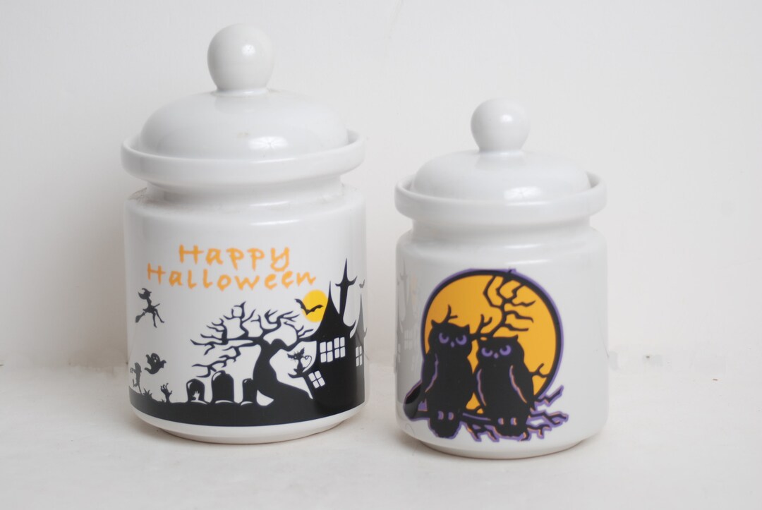 Halloween Canister Setapothecary Jarsstoneware Crocks Etsy