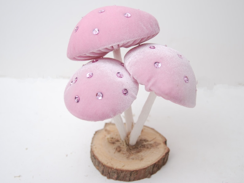 Pale Pink Velvet Mushrooms-Mushroom Decorations-Toadstools image 2