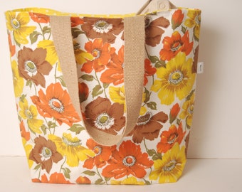 Vintage Floral Fabric Shopping Bag-Reusable Bag-Handmade Fabric Bag-Fabric Tote Bag-Made in USA Bag