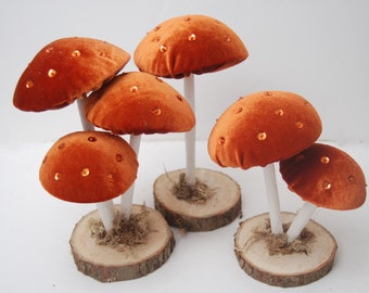 Rust Velvet Mushrooms-Mushroom Decorations-Toadstools