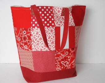Patchwork-Knitting Bag-Tote Bag-Book Bag-Reusable Bag-Handmade Fabric Bag-Fabric Tote Bag-Made in USA Bag-Eco Friendly