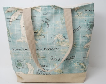 Shoulder Bag-Tote Bag-Reusable Bag-Fabric Tote Bag-Tommy Bahama Fabric Tote-Made in USA Bag