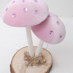 Pale Pink Velvet Mushrooms-Mushroom Decorations-Toadstools image 3