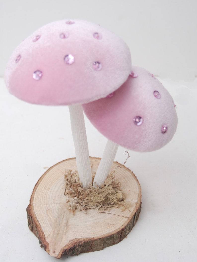Pale Pink Velvet Mushrooms-Mushroom Decorations-Toadstools image 3